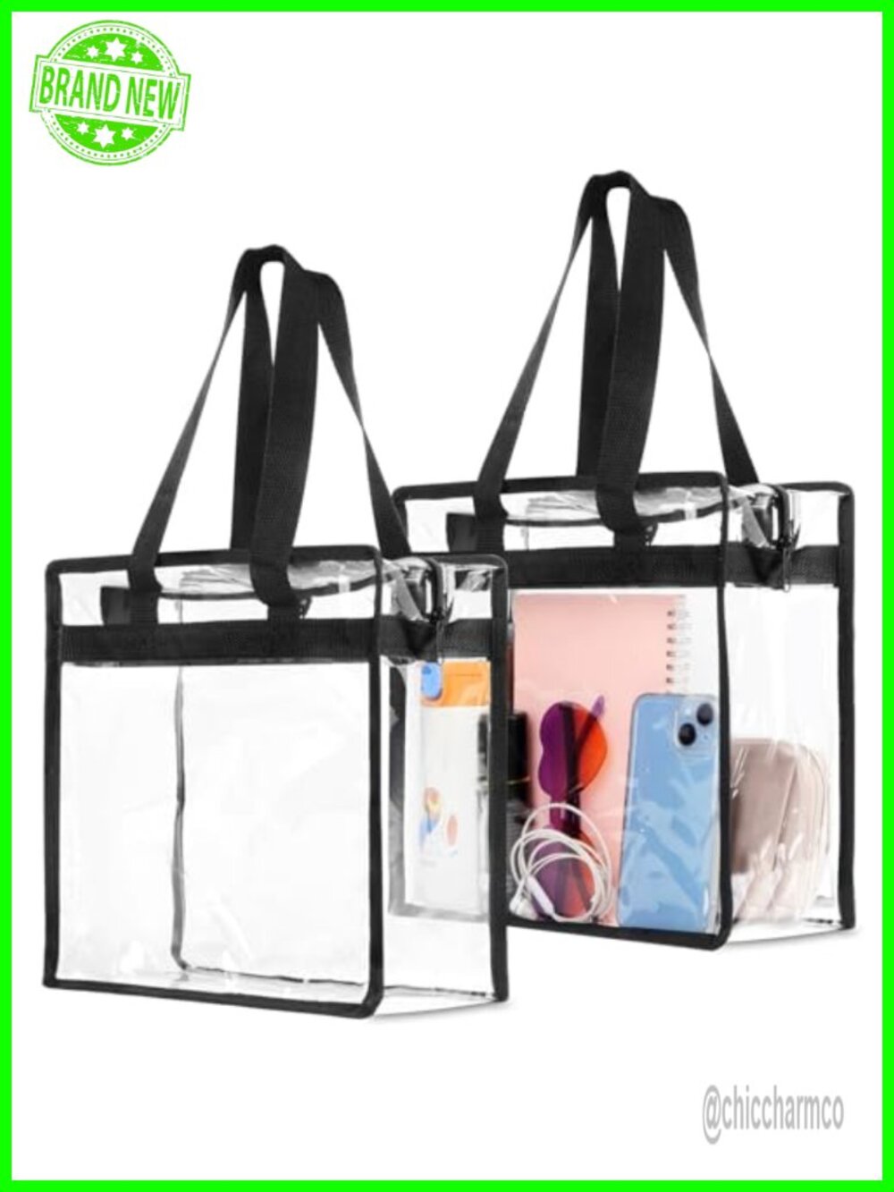 Clear Tote Bag Stadium Approved 12x6x12 Large Transparent PVC Set of 2